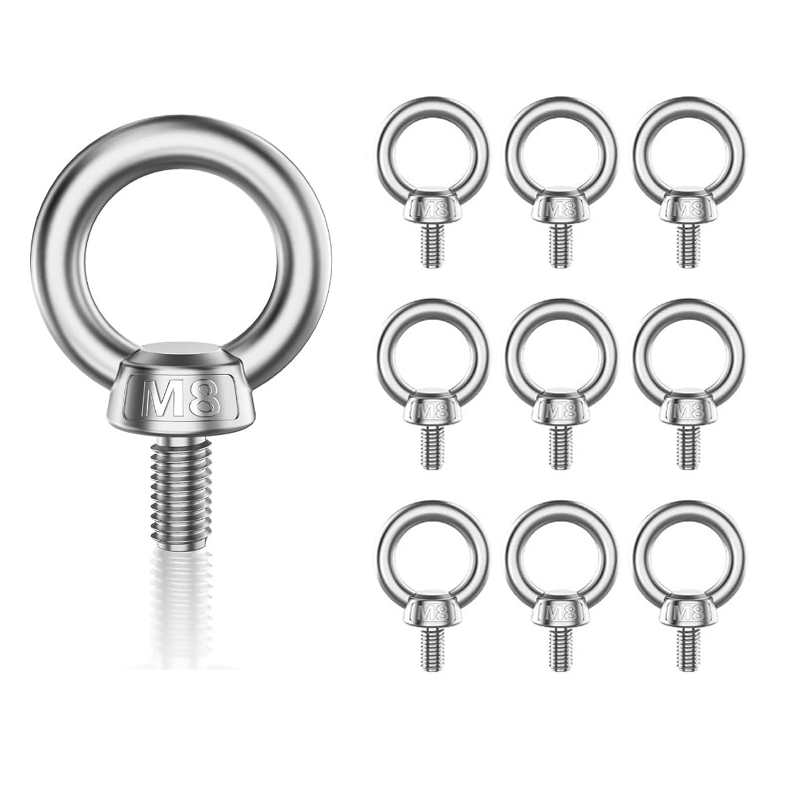 10 pcs Lifting Eye Bolt 304 Stainless Steel, Hardware Ring Shaped Male Lifting Eye Bolt, Eye Screw Household Hardware Accessories Screw with Ring Stainless Steel Ring Shape Screw(M8)