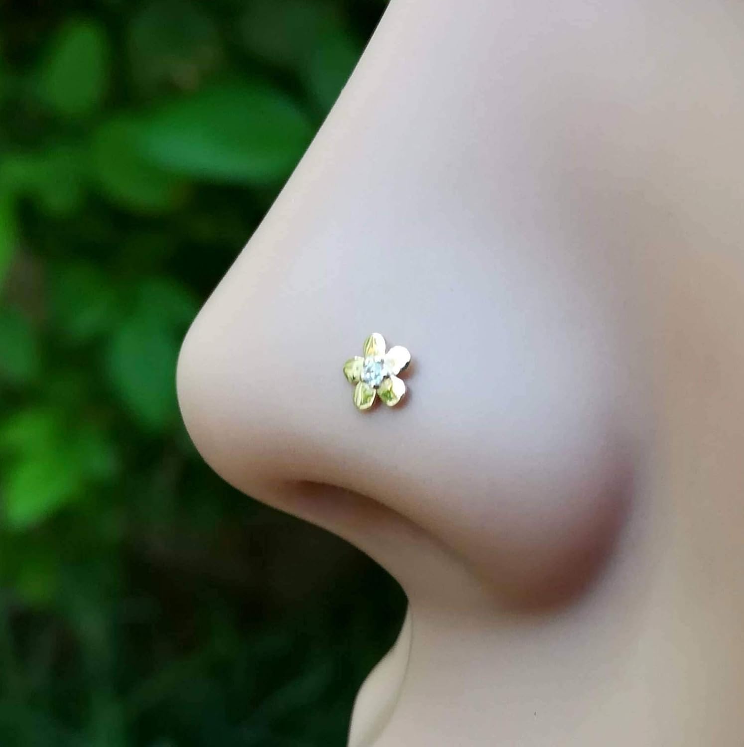 Nose Ring Stud 14K Solid Gold Flower Set With CZ Stone