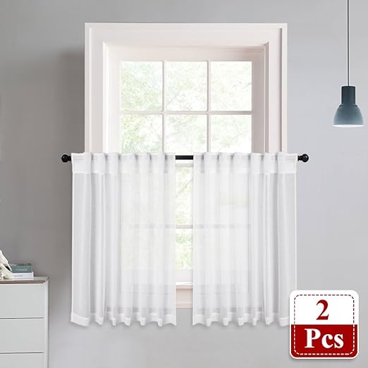 Amazon Com Nicetown Linen Like Sheer Curtains White Half Window