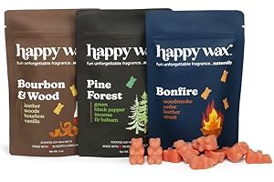 Happy Wax Cozy Cabin Winter Scented All Natural, Non Toxic Soy Wax Melts; 6 Total Oz. of Scented Wax Melts, Collection Includes Bonfire, Bourbon &Wood and Pine Forest
