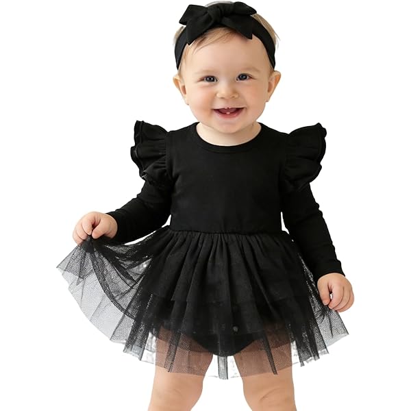 Amazon.com: Baby Girls Black Dress Tutu Long Sleeves Ruffle Tulle 6-48m  (6-9m, Orange): Clothing, Shoes & Jewelry