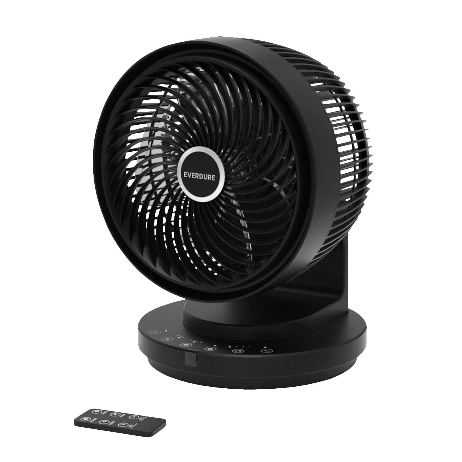 Everdure 9” Oscillating AC Desk or Table Fan, Remote Controlled, 4 Speed Settings, 2 Wind Modes, Targeted Airflow Control, Portable, Perfect for Bedroom, Living Room, Home Office, Black