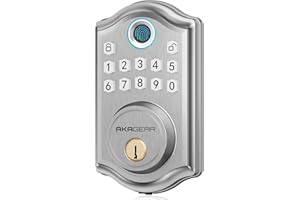 Keyless Entry Door Lock - AkaGear Smart Door Lock, Fingerprint Electronic Keypad Deadbolt Lock, Smart Lock for Front Door, Auto-Lock & One Touch Locking, Easy Installation - Satin Nickel