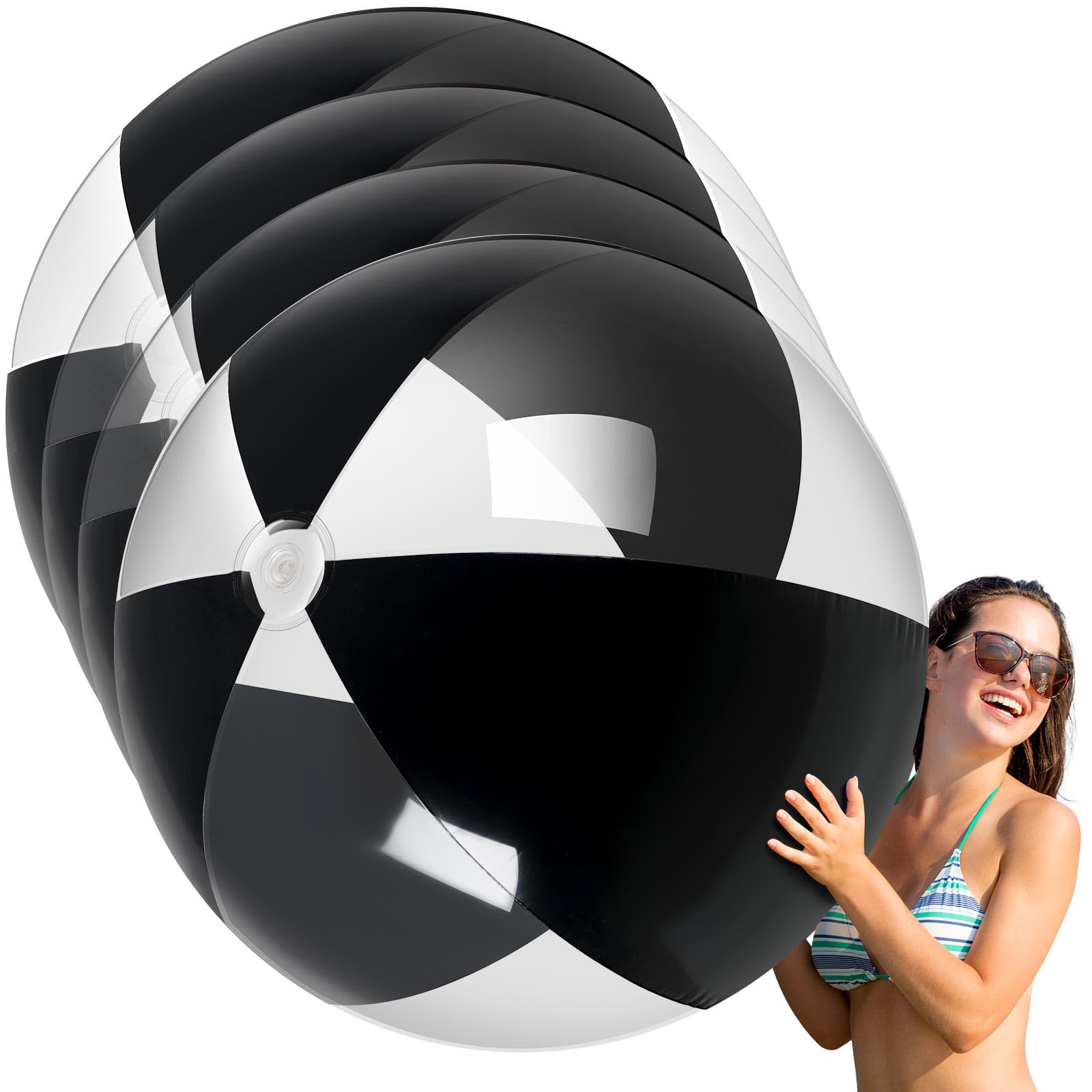 Photo 1 of Ceenna 4 Pcs Inflatable Large Beach Ball 5 Feet Giant Pool Toy Balls Summer Swimming Toys Parties PVC Plastic Jumbo Ball for Adult Family Pool Float Birthday Game Decoration (Black)