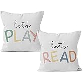 HIWX Kids Playroom Decor,Classroom Pillows Cover,Let's Read Play Decorative 18 x 18 Throw Pillow Cover,Lets Play Read Kids Reading Corner Room Playroom Nursery Decor Set of 2 Pillowcase (White-2)