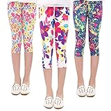 Gellwhu 3-Pack Girls Capris Leggings Toddler Cropped Tights Pants Flower Printed