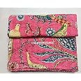 Trapunta Kantha Fatta A Mano In Cotone: Stampa Floreale Con Uccelli, Reversibile, Size Queen/King