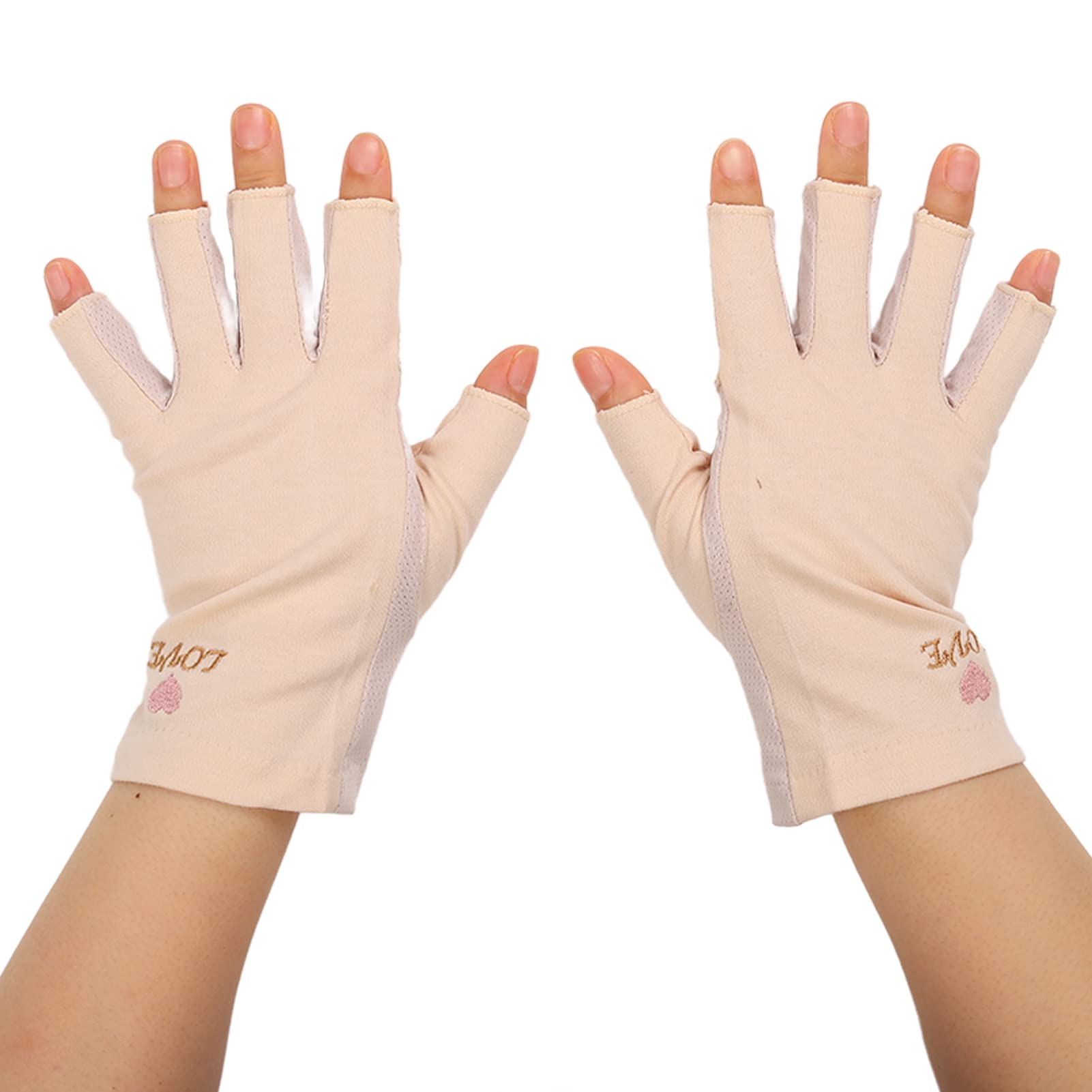 Dioche Anti UV Gloves for Gel Nail Lamp Manicure Gloves UV Protection Stretchy Breathable Fingerless Fiber Cotton Nail Lamp Gloves for Home Salon(Light Yellow)