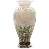 11.8" Tall Green Glass Vase Beautiful Hand Blown Glass Vase Modern Art Home Decor, Wide Mouth Colorful Vases for Mantle Dining Table Centerpiece, Entryway Living Room Wedding Decoration