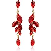 Cubic Zirconia Bridal Earrings - Sterling Silver Marquise Crystal Zircon Rhinestone CZ Cluster Floral Leaf Dangle Drop Earrings for Women Girls Wedding Party Prom Bride Bridesmaids Jewelry