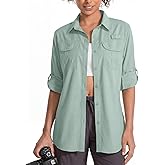 Womens UPF 50 Long Sleeve Sun Shirt Safari Hiking Fishing Quick DIY UV Protection Button Up Travel Shirt for Gardening