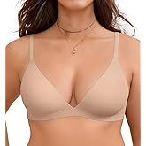 Vertvie Womens Wireless Plunge Unlined Triangle Bralette No Underwire Sexy Comfortable Bras Seamless Everyday Bra (Vanilla White,Medium)