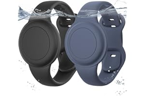 MUCUTY Waterproof 2 Pack Apples AirTags Bracelet for Kid, Hidden Soft Silicone Air Tag Holder Wristband for Kid, Lightweight AirTags GPS Tracker Watch Band for Child -Black+Dark Blue