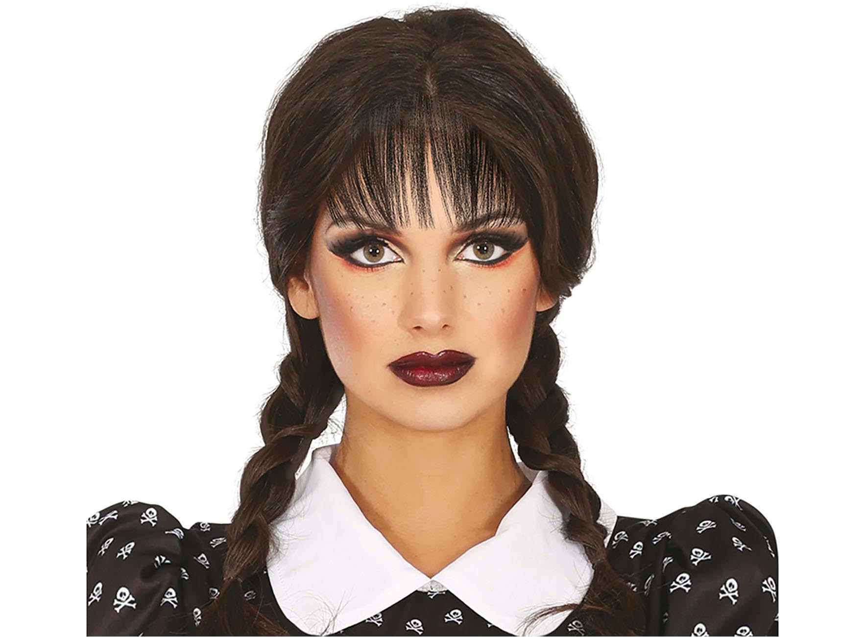 FIESTAS GUIRCA | Black Braided Wig with Fringe for Women - Fancy Dress Accessory for Halloween and Themed Parties - Ideal for Events and Celebrations - Black