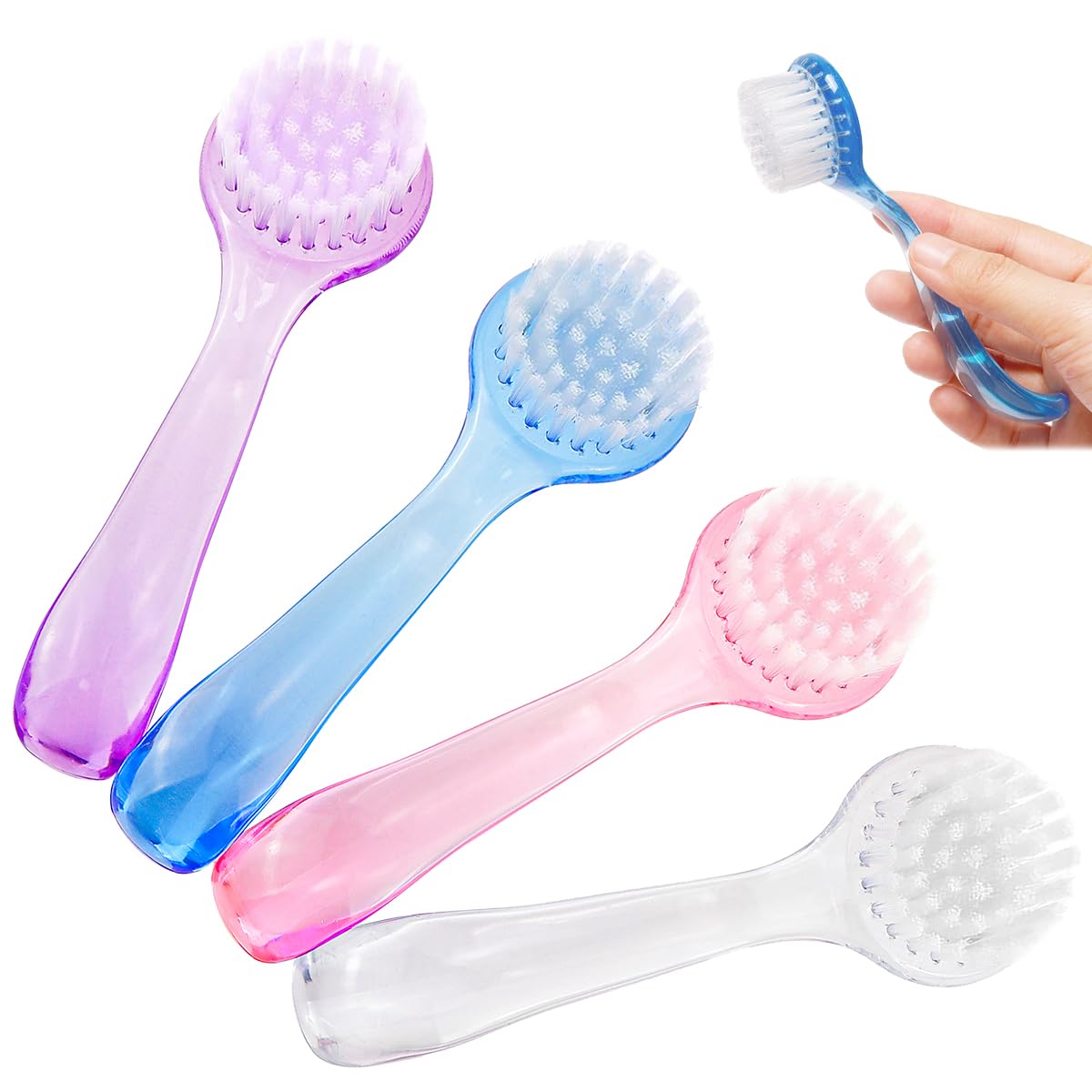 LNQ LUNIQI Nail Cleaning Brush Set, 4 Pcs Hand Nail Brush Deep Clean Brush with Plastic Handle Cover for Cleaning Nails Toes Garden Salon