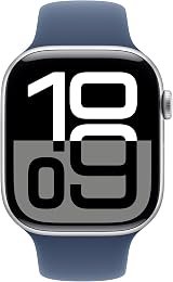 Apple Watch Series 10 GPS 46mm Silver Aluminium Denim Sport Band S/M view 2