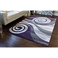 Masada Rugs, Stephanie Collection Area Rug Modern Contemporary Design 1103 Purple Grey White Black (4 Feet X 5 Feet)