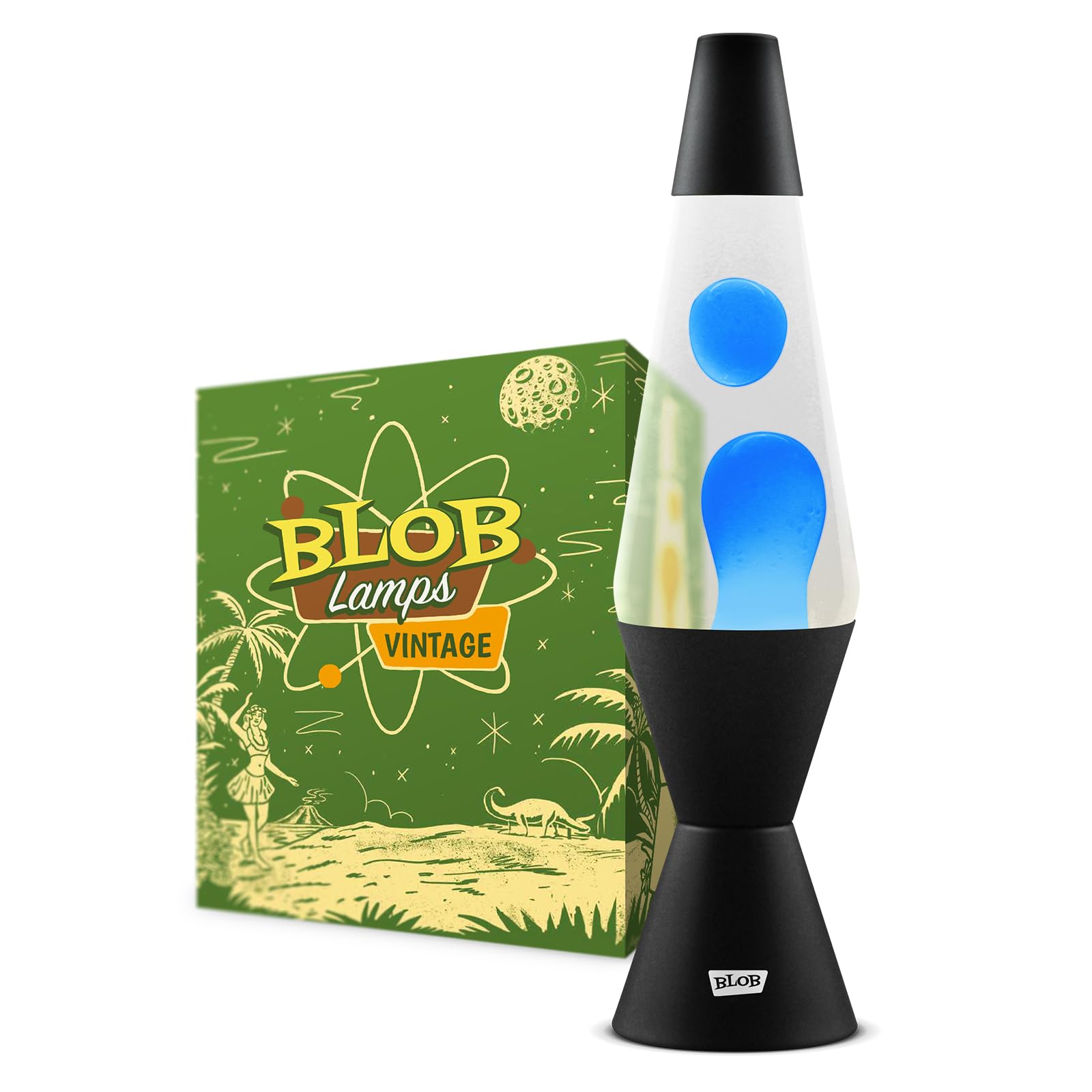 Blob Lamps® Liquid Motion Lamp Vintage Blue Wax Clear Liquid Matt Black Metal Base & Cap 14.5” Mood Lamp Light