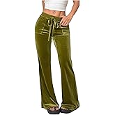 SOLY HUX Women's Drawstring Waist Bell Bottom Velvet Pants Y2k Vintage Flare Leg Trousers