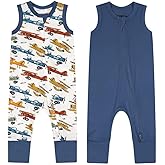 Teach Leanbh Baby Boys Girls 2 Pack Bamboo Viscose Pajamas 2 Way Zipper Sleeveless Footless Romper Jumpsuit Sleep and Play