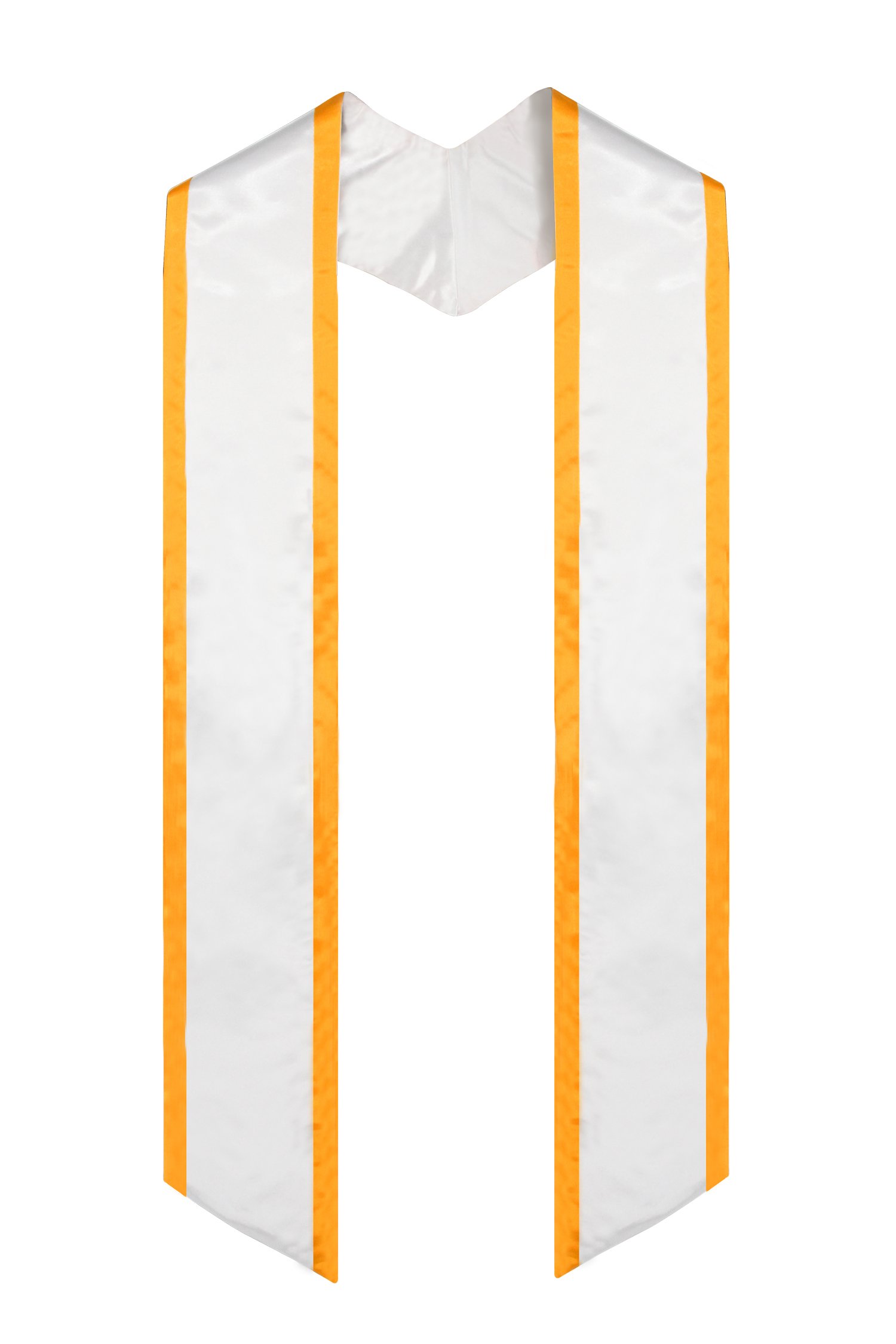 GraduationMall Plain Graduation Honor Stole Angled End White With Gold Trim Unisex Adult 183cm Long