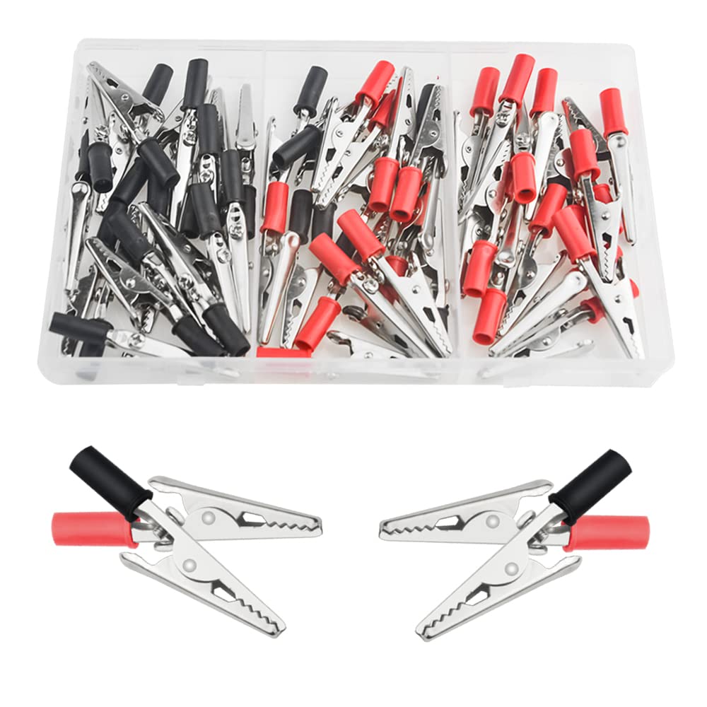 BGTXINGI 50pcs 2 Kinds Metal Alligator Clips Crocodile Clamps Electrical Test Clamps with Black and Red Plastic Handle for Laboratory Electric Testing Work