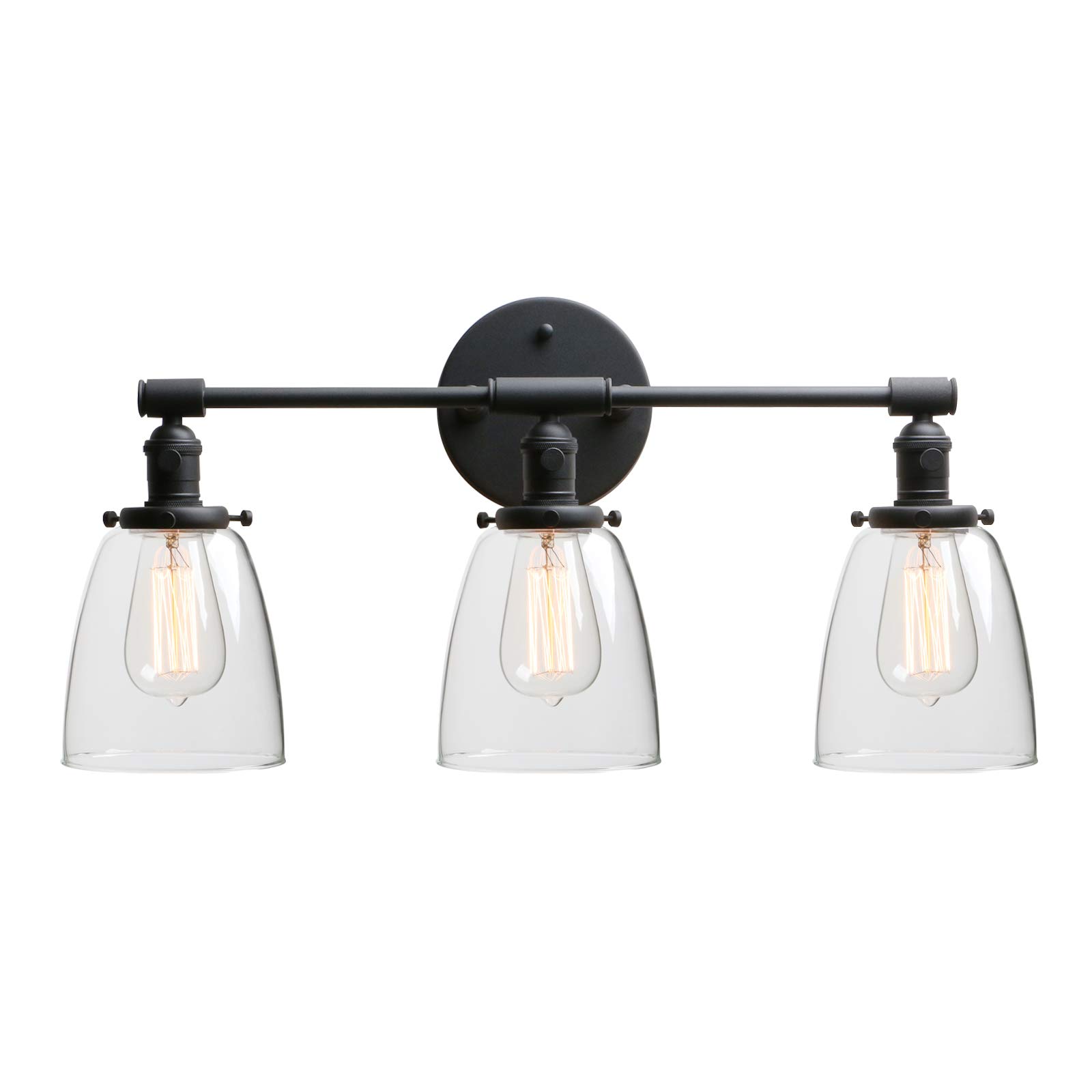 Phansthy 3 Lights Wall Light, Vintage Wall Lamp with Switch Industrial Wall Sconce Fittings Edison Bulb Lamps with Hand Made Oval Glass Shade for Vanity Mirror Bedroom Fixtures E27 Socket (Black)
