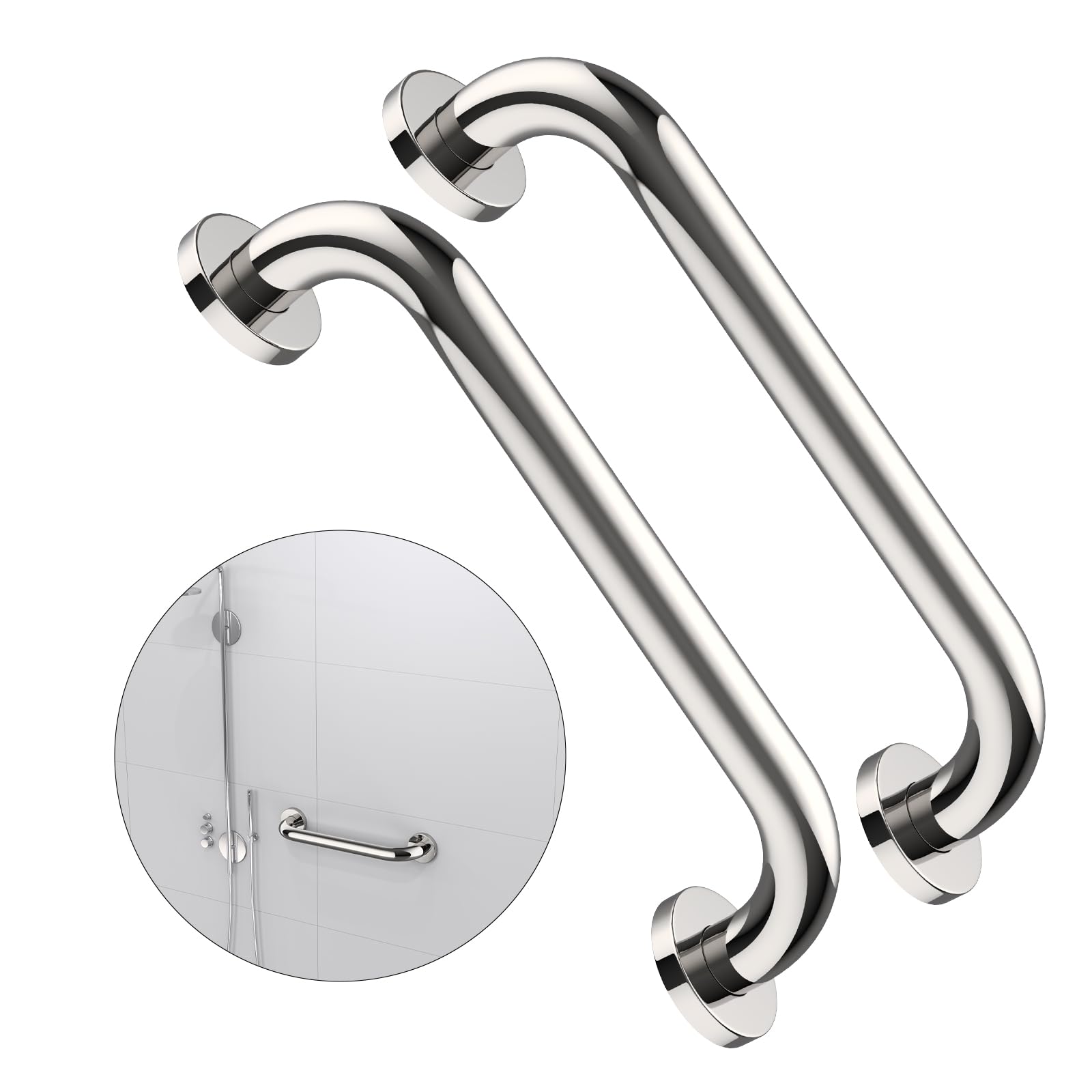 Photo 1 of 2 Pack 16 Inch Shower Grab Bar - 1.25" Diameter, ZUEXT Chrome Stainless Steel Bathroom Grab Bar Handle, Bathroom Balance Bar,Safety Hand Rail Support,Handicap Injury Elderly Senior Assist Bath Handle