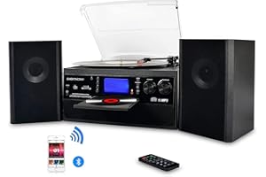 EYESEN Bluetooth Record Player Turntable with Stereo Speaker, LP Vinyl to MP3 Converter with CD, Cassette, Radio, Aux in and USB/SD Encoding, Remote Control, Audio Music Player