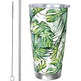 CHASOEA Tropical Leaves Tumbler 20oz Palm Leaf Stainless Steel Vacuum Insulated Tumblers with Lid and Straw Plants Travel Coffee Mug Tea Wine Cups Water Bottle Gifts for Women Plants Lovers