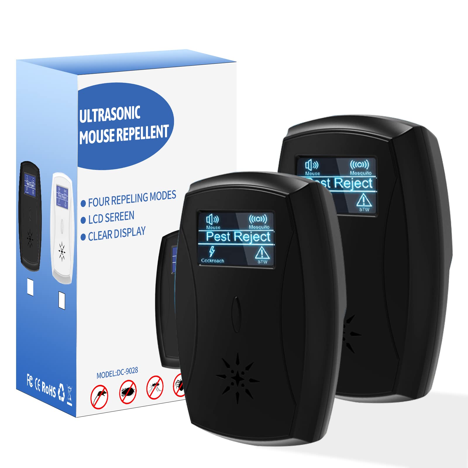 HIYAA Ultrasonic Pest Repeller,4-in-1 Plug in Frequency Conversion Technology Pest Control Electronic Pest Repellent Indoor and Outdoor Efficient Repelling Pest,Safe Human & Pets (2 Pack,Black)