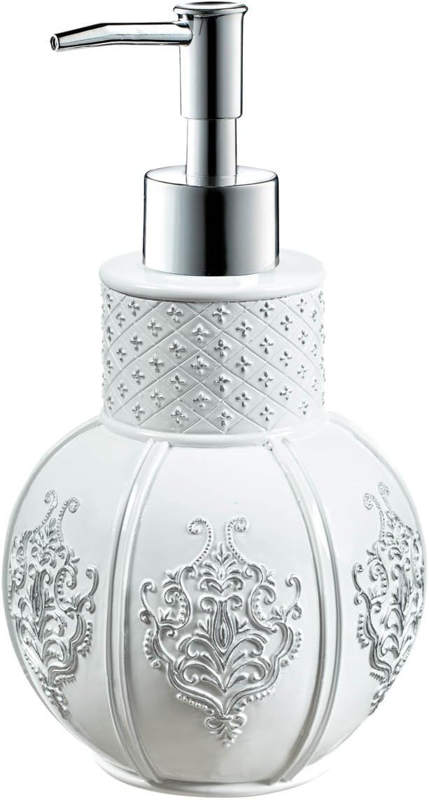Creative Scents Vintage White Hand Soap Dispenser (4.25” x 4.25” x 7.75”) Countertop Decorative Lotion Pump, Resin Shower Dispensers, for Elegant Bathroom Decor White/Silver: Home & Kitchen