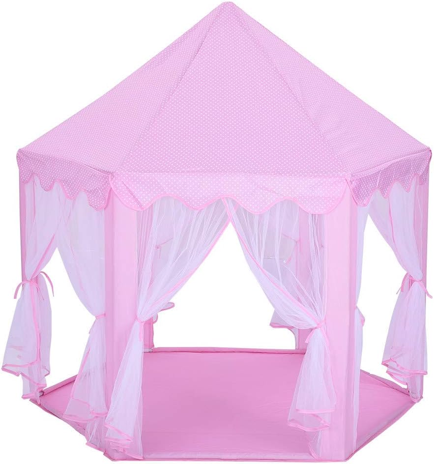 TANGON Princess Castle Play Tent for Girls Large Kids Play Tents with Fairy Star String Lights Hexagon Playhouse Kids Game House for Indoor Outdoor Game