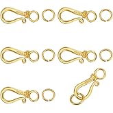 PH PandaHall 925 Sterling Silver S Hook Clasps, 6 Sets S Hook Ring Jewelry Clasps Ring Clasps Connectors for DIY Necklace Bracelet Purse Keychain Jewelry Making Party Supplies, Golden