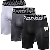 Men's Compression Shorts with Pocket Baseball Athletic Gym Yoga Shorts Cool Dry Running Workout Underwear Pack