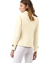 Allegra K Women's Notched Lapel Double Breasted Pea