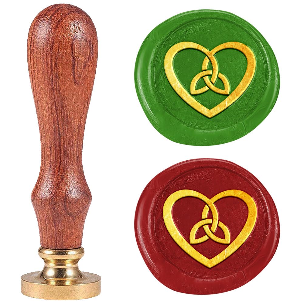 DELORIGIN Rune Bound Knot Heart Wax Seal Stamp 1" Vintage Sealing Stamps Removable Brass Head Seal Stamp with Wooden Handle for Envelope Greeting Card Wedding Halloween Invitations Wrapping