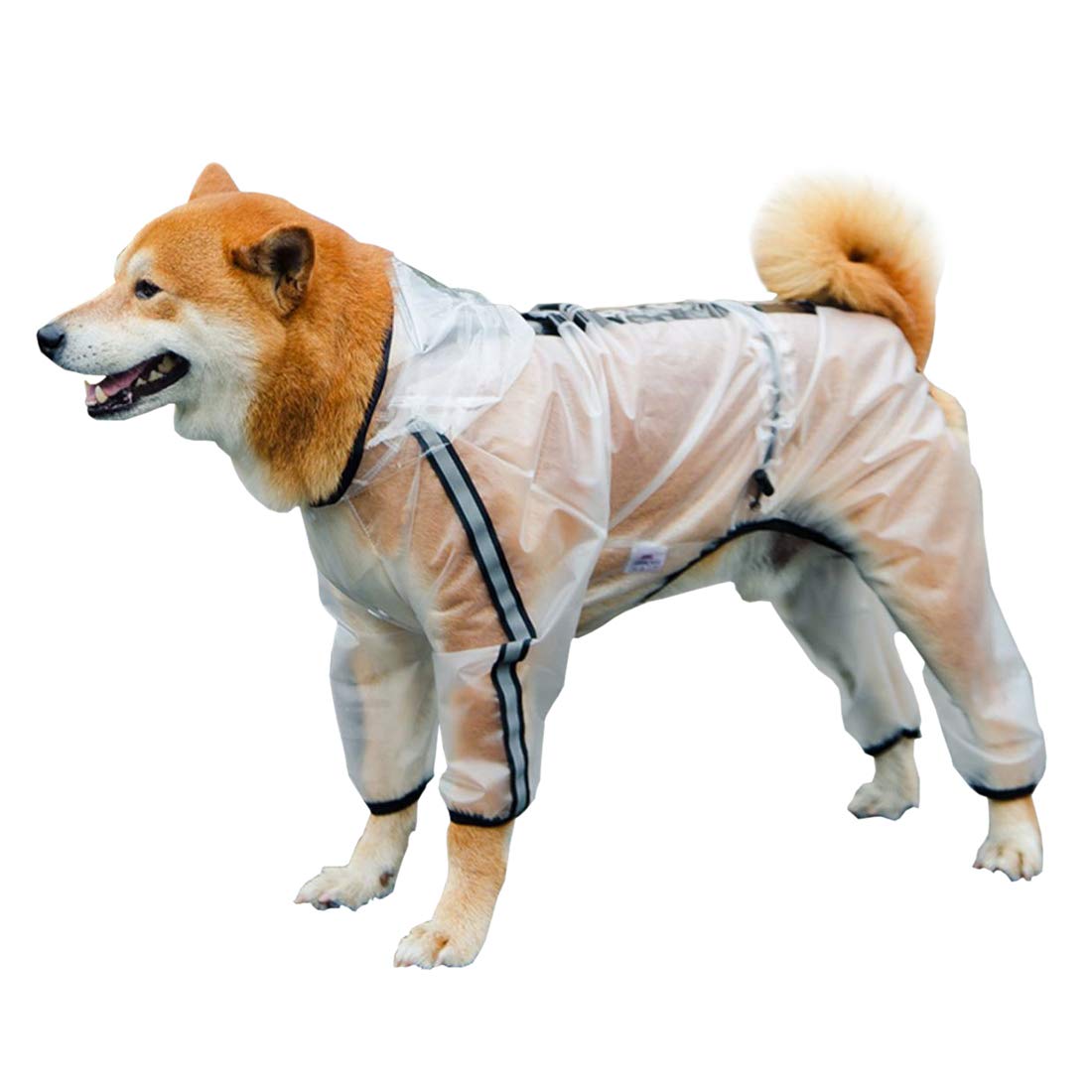 PTESYARDS Dog Raincoats Waterproof Dog Hooded Rain Jacket Poncho with Reflective Strip, Transparent Adjustable Pet Slicker with Harness Hole XS