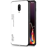 Annyojo Oneplus 6T Case,Gradient Bicolor 9H Tempered Glass Series-Slim Light Weight Thin Drop Proof Cover with Soft Protective Bumper Compatible with Oneplus 6T Smartphone (White)