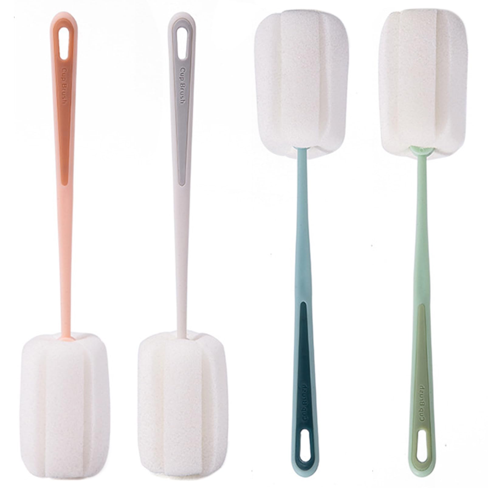 4 Pack Soft Sponge Cleaning Brush, Feeding Bottle Scrubber Cleaning Brushes with Plastic Handle Cups Brush Scrubber Washing Water Bottles Cleaner Thermos Mug Cleaning Tool (White, Green, Blue, Pink)