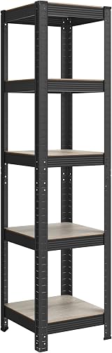 SONGMICS Shelving Unit 37x37x150 cm 400 kg Load Adjustable Shelves Greige Black