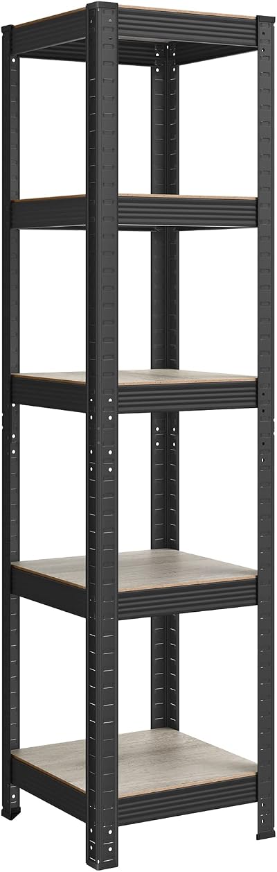 SONGMICS Shelving Unit 37x37x150 cm 400 kg Load Adjustable Shelves Greige Black