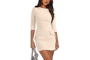 RUMIA Womens Fall Dress Crew Neck 3/4 Sleeve Bodycon Party Club Mini Dresses