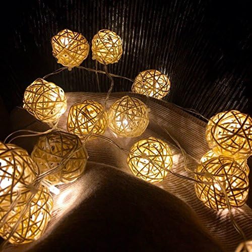 40 Leds 16 Ft Globe Rattan Ball LED String Lights Battery Powered Indoor Outdoor Decorative Fairy Lights Curtain for Patio, Gardens, Bedroom, Dorm Room, Wedding, Halloween Christmas Party (Warm White)
