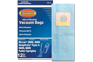 EnviroCare Replacement Micro Filtration Vacuum Cleaner Dust Bags made to fit Riccar 2000, 4000 and Vibrance Series. Simplicity 5000, 6000 and Symmetry Type A 12 pack