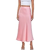 Women's Silk Satin Maxi Skirt High Waist Elastic A Line Fishtail Elegant Work Elastic Long Skirts