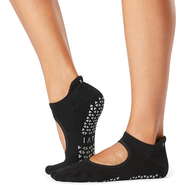 Tavi Noir Women's Non-Slip Grip Socks - For Barre, Pilates, Yoga - Low Cut, Arch Support, Organic Cotton (Ebony, Medium)