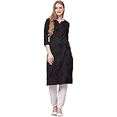 JG JAI GOVINDAM Indian Hand Embroidered Kurti for Women Chikankari Straight Cotton Long Kurti's Tunic Kurta Dreses for Women