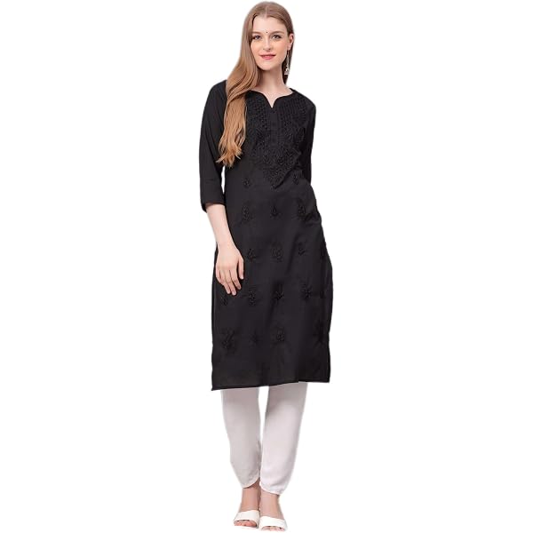 Robe Kurti Femme Coton Brodée Chikan – Boutons Devant – Élégante & Respirante – Style Ethnique Moderne