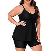 Summer Mae Plus Size Swimsuit for Women Tankini Two Piece Bathing Suit with Capris Pockets Short High Waist Swimwear
